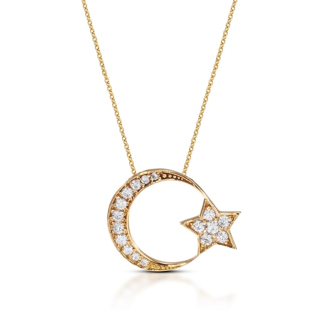 Crescent Moon and Star Solid Gold Necklace