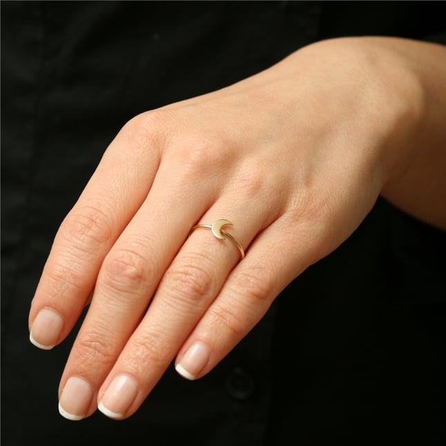 Crescent Moon Solid Gold Ring