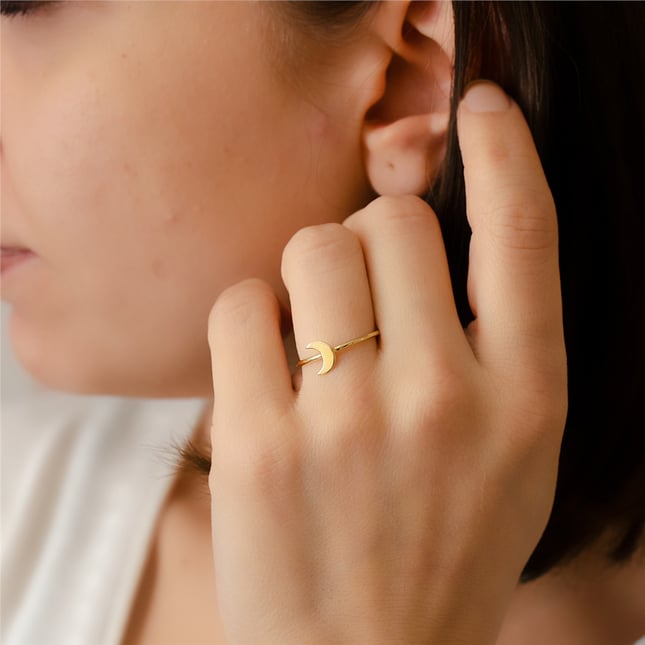 Crescent Moon Solid Gold Ring