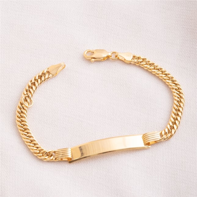 Engraved Curb Chain Solid Gold ID Bracelet