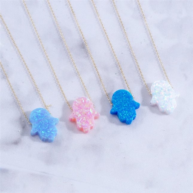 Turkuaz Opal Fatma Ana Eli Hamsa Altın Kolye