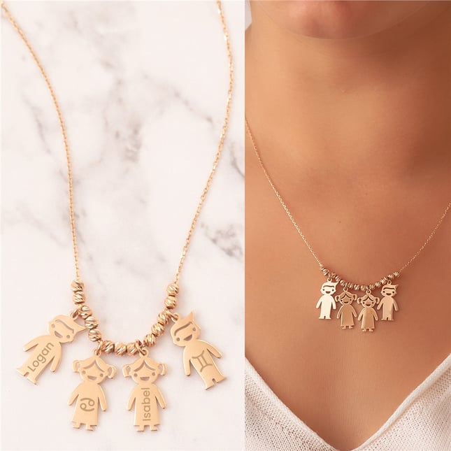 Personalized Solid Gold Family Necklace