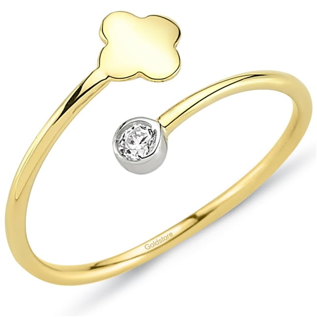 CZ Clover Bypass Solid Gold Ring