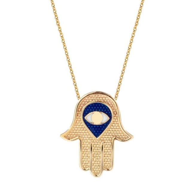 Evil Eye Hamsa Hand of Fatima Solid Gold Necklace