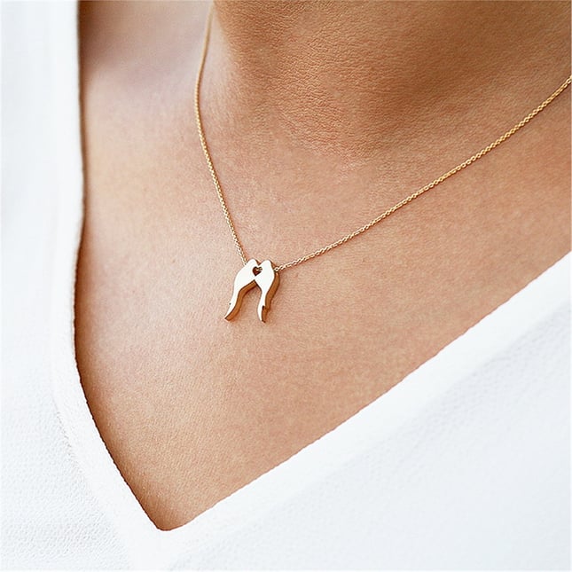 Love Birds Heart Solid Gold Necklace