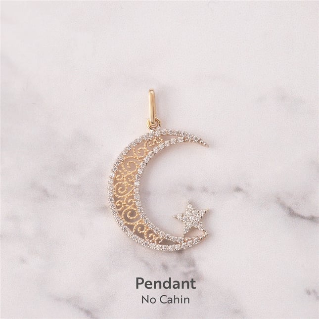 Crescent Moon and Star Solid Gold Necklace