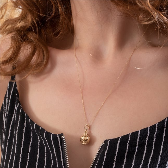 Cremation Cross Sphere Ball Solid Gold Necklace