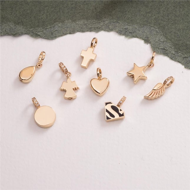 Cremation Cross Engraved Solid Gold Charm