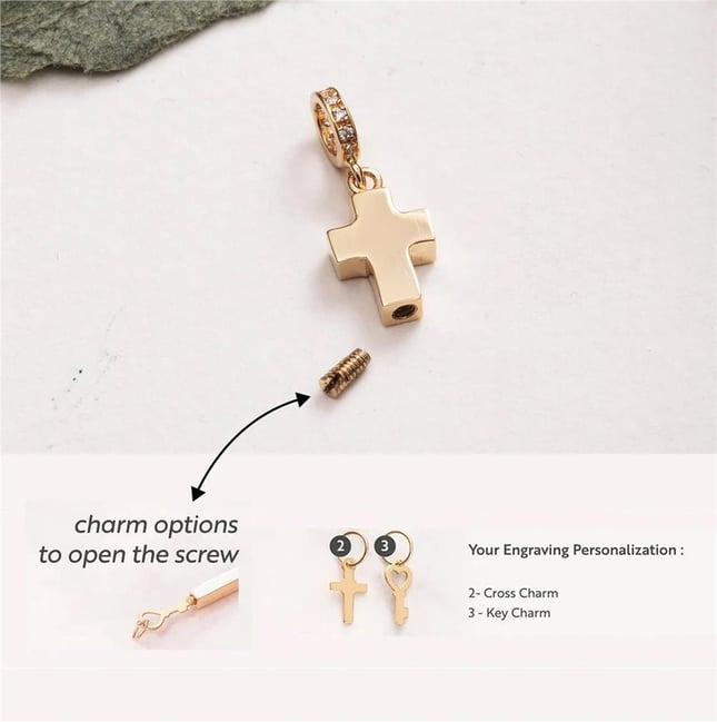 Cremation Cross Engraved Solid Gold Charm