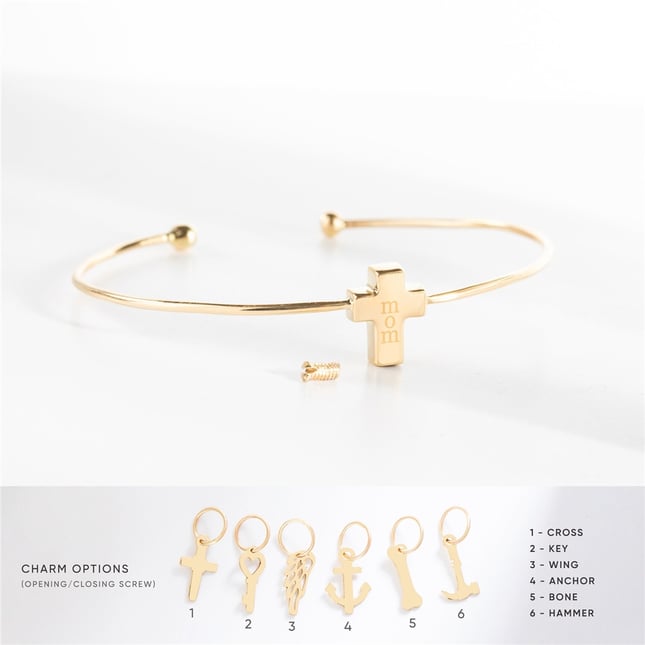 Cremation Cross Engraved Solid Gold Bracelet