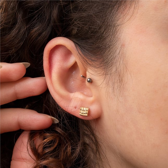 Textured Cube Stud Solid Gold Earring