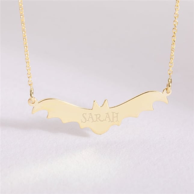 Bat Minimalist Gothic Solid Gold Necklace