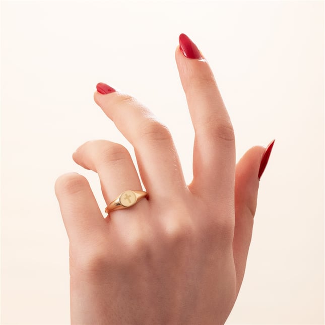 Custom Initial Engraved Pinky Solid Gold Signet Ring