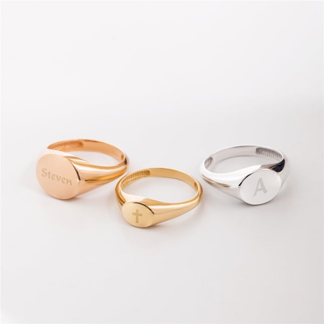 Custom Initial Engraved Pinky Solid Gold Signet Ring