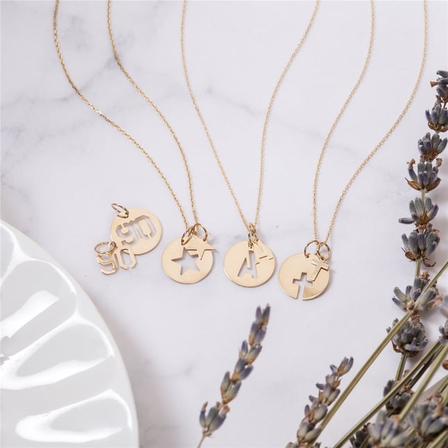 Star Cross Initial Letter Solid Gold Necklace