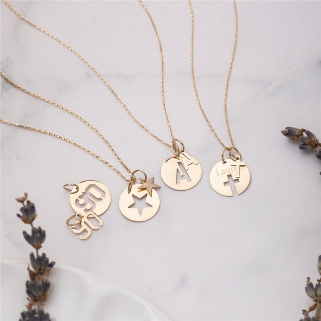 Star Cross Initial Letter Solid Gold Necklace