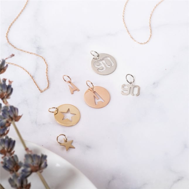 Star Cross Initial Letter Solid Gold Necklace