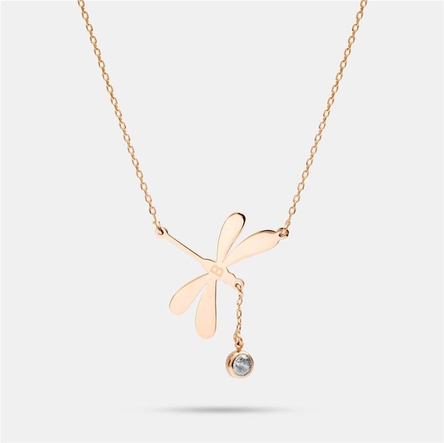 CZ Dragonfly Initial Letter Solid Gold Necklace