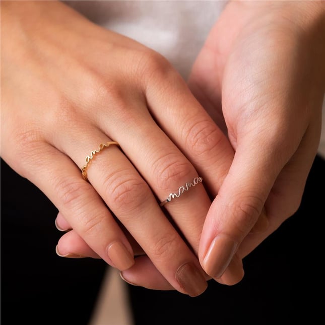 CZ Mama Name Solid Gold Ring