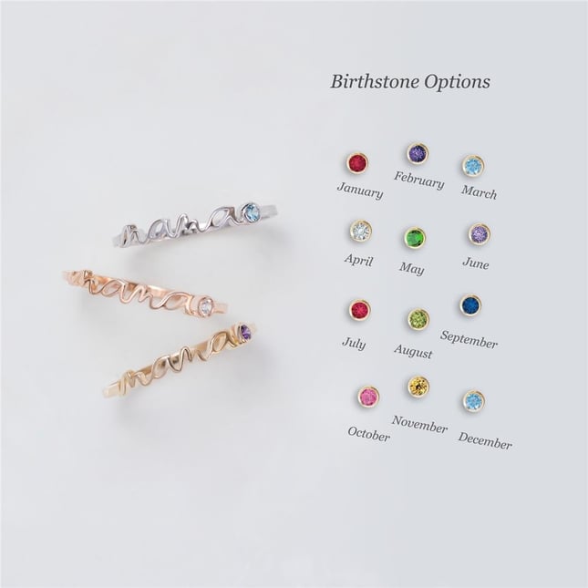 CZ Mama Name Solid Gold Ring