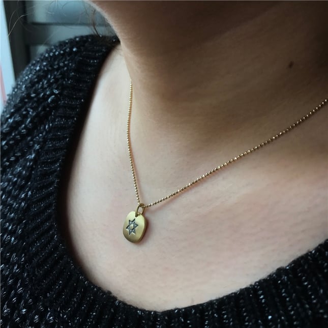 Star of David Bead Ball Chain Solid Gold Necklace