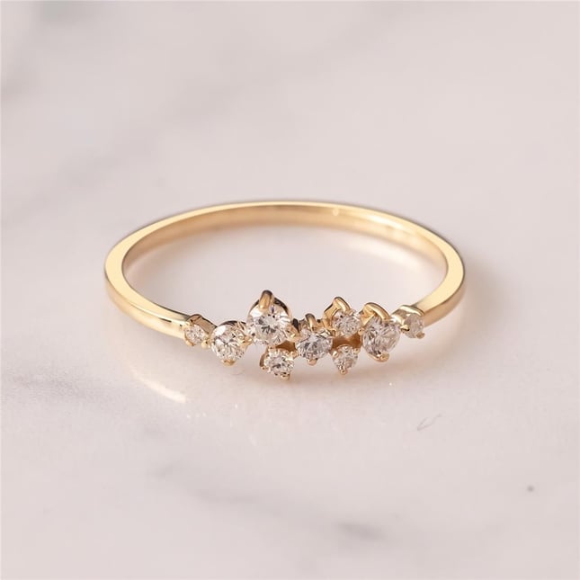0.25 Ct Diamond Celestial Constellation Asymmetric Delicate Band Solid Gold Ring