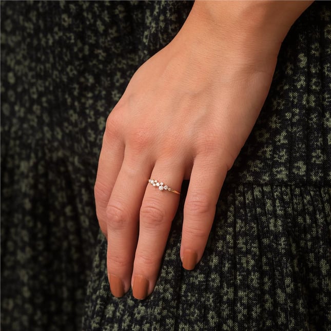 0.25 Ct Diamond Celestial Constellation Asymmetric Delicate Band Solid Gold Ring