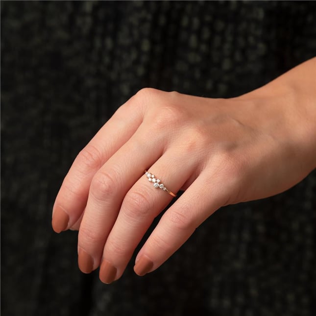 0.25 Ct Diamond Celestial Constellation Asymmetric Delicate Band Solid Gold Ring