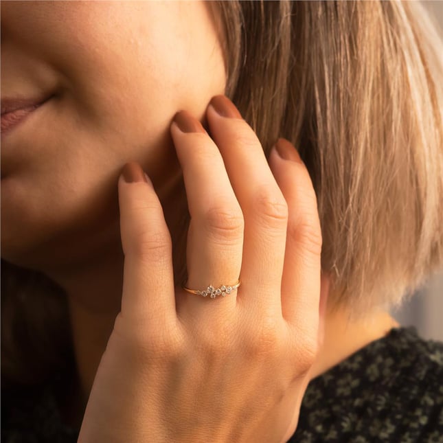 0.25 Ct Diamond Celestial Constellation Asymmetric Delicate Band Solid Gold Ring