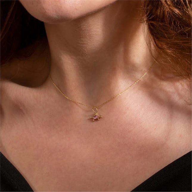 Marquise CZ Stegosaurus Birthstone Dinosaur Solid Gold Necklace