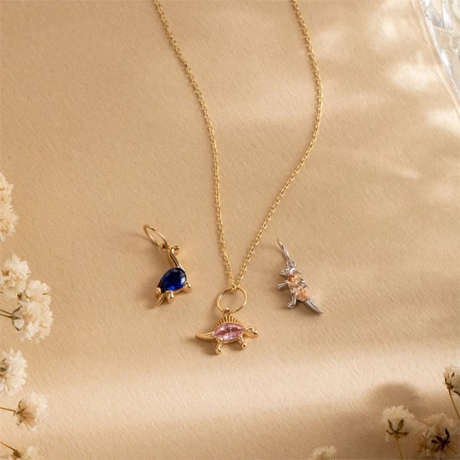Marquise Parasaurolophus Birthstone Dinosaur Solid Gold Necklace