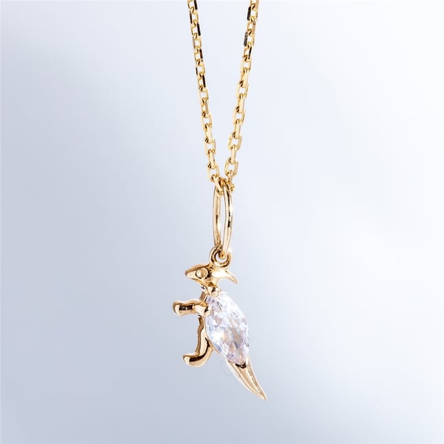 Marquise Parasaurolophus Birthstone Dinosaur Solid Gold Necklace