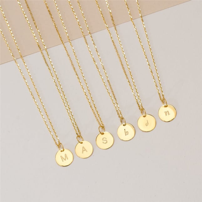 Initial Letter Disc Solid Gold Necklace
