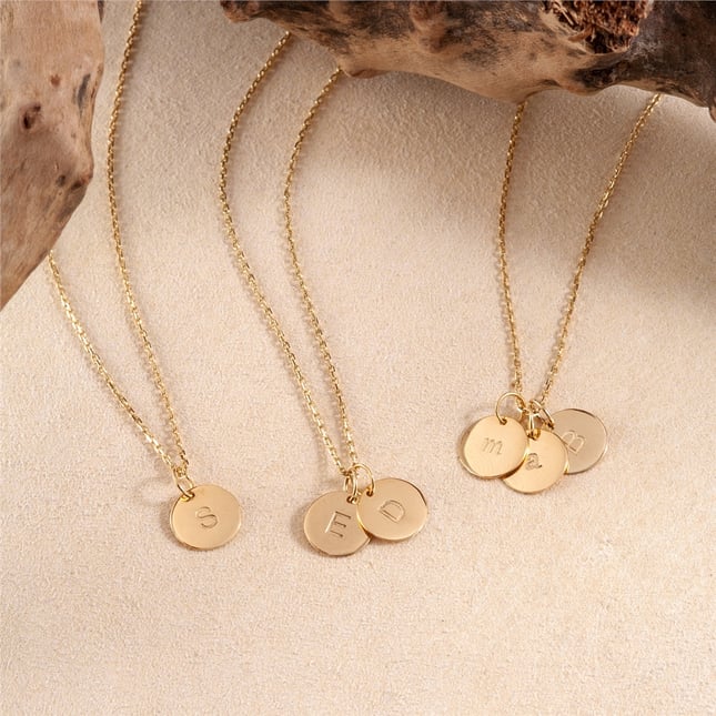 Initial Letter Disc Solid Gold Necklace