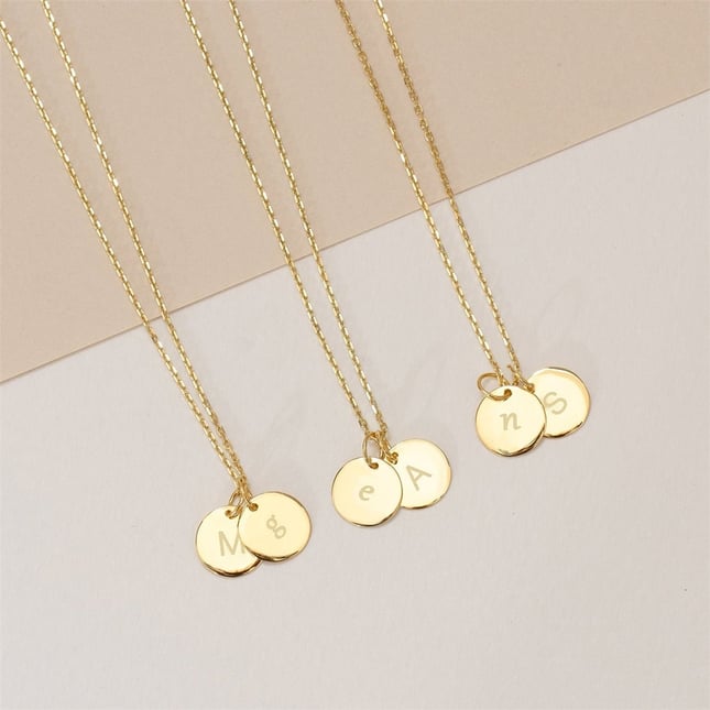 Initial Letter Disc Solid Gold Necklace