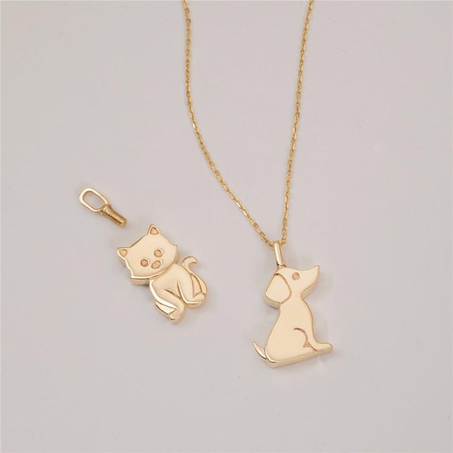 Cremation Cat Dog Solid Gold Necklace