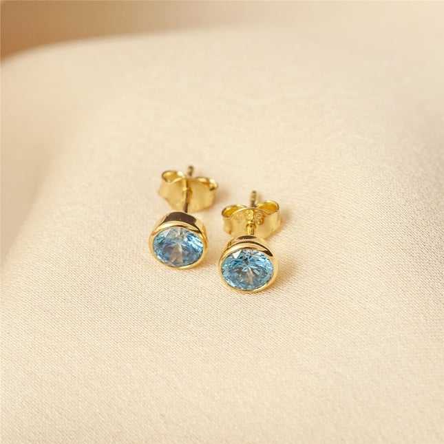 CZ Birthstone Stud Solid Gold Earring
