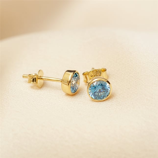 CZ Birthstone Stud Solid Gold Earring