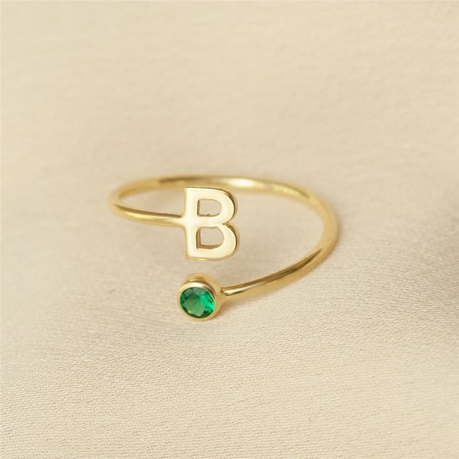CZ Initial Letter Bypass Solid Gold Ring