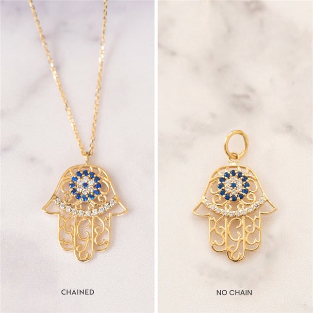 Evil Eye Hamsa Hand of Fatima Solid Gold Necklace
