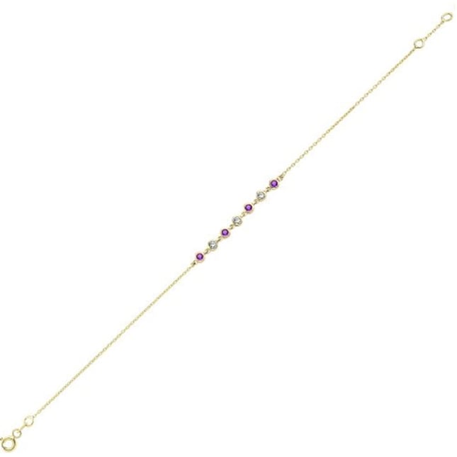 CZ Amethyst Station Solid Gold Bracelet
