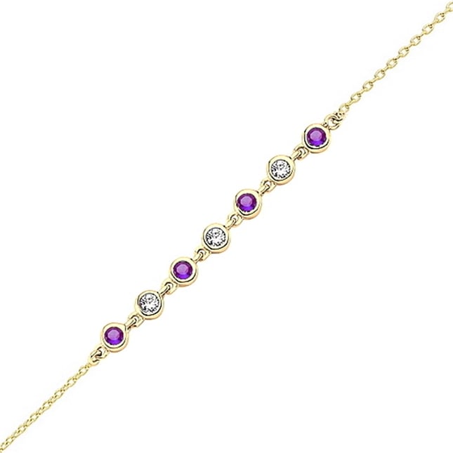 CZ Amethyst Station Solid Gold Bracelet