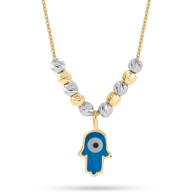 Evil Eye Hamsa Hand of Fatima Solid Gold Necklace