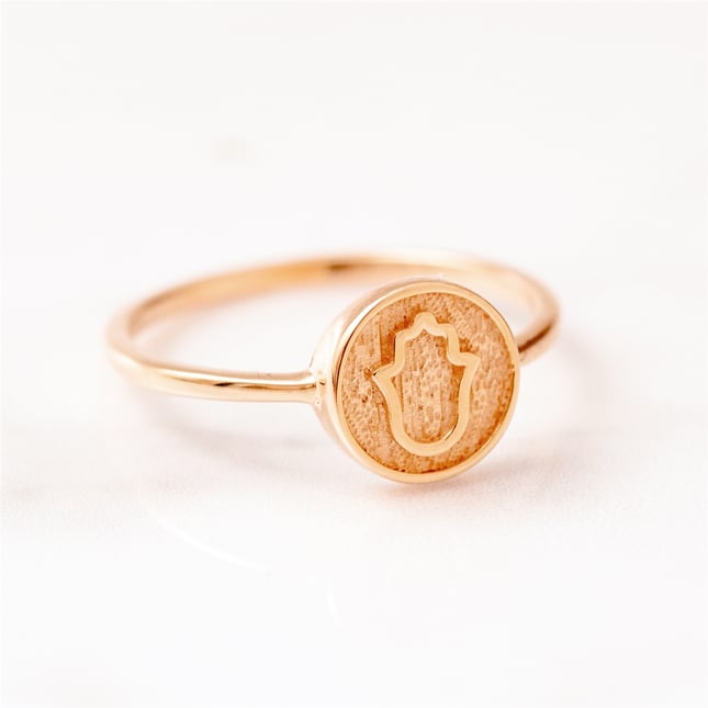 Hamsa Hand of Fatima Solid Gold Ring