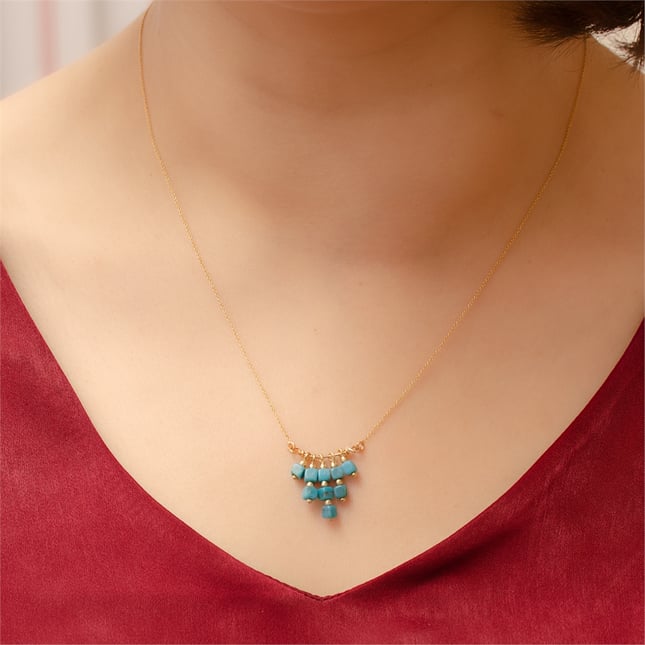 Dice Turquoise Dangle Charm Solid Gold Necklace