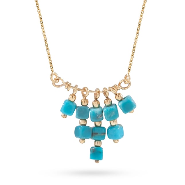 Dice Turquoise Dangle Charm Solid Gold Necklace