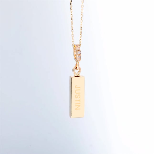 Cremation Engraved Personalized Floral Hawaiian Bar Solid Gold Necklace