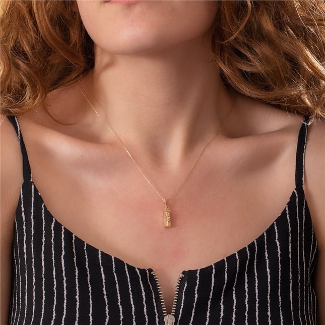 Cremation Engraved Personalized Floral Hawaiian Bar Solid Gold Necklace