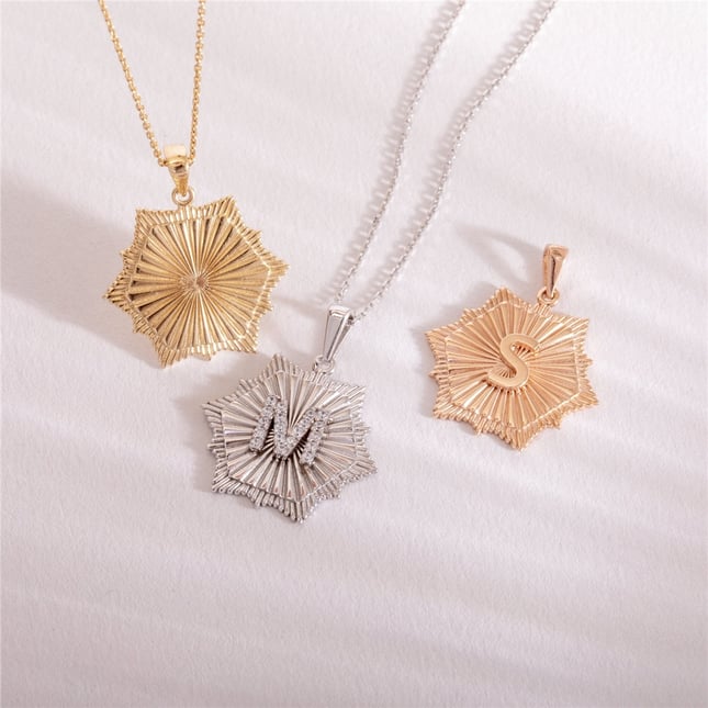 Hexagon Custom Initial Solid Gold Necklace