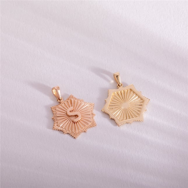 Hexagon Custom Initial Solid Gold Necklace